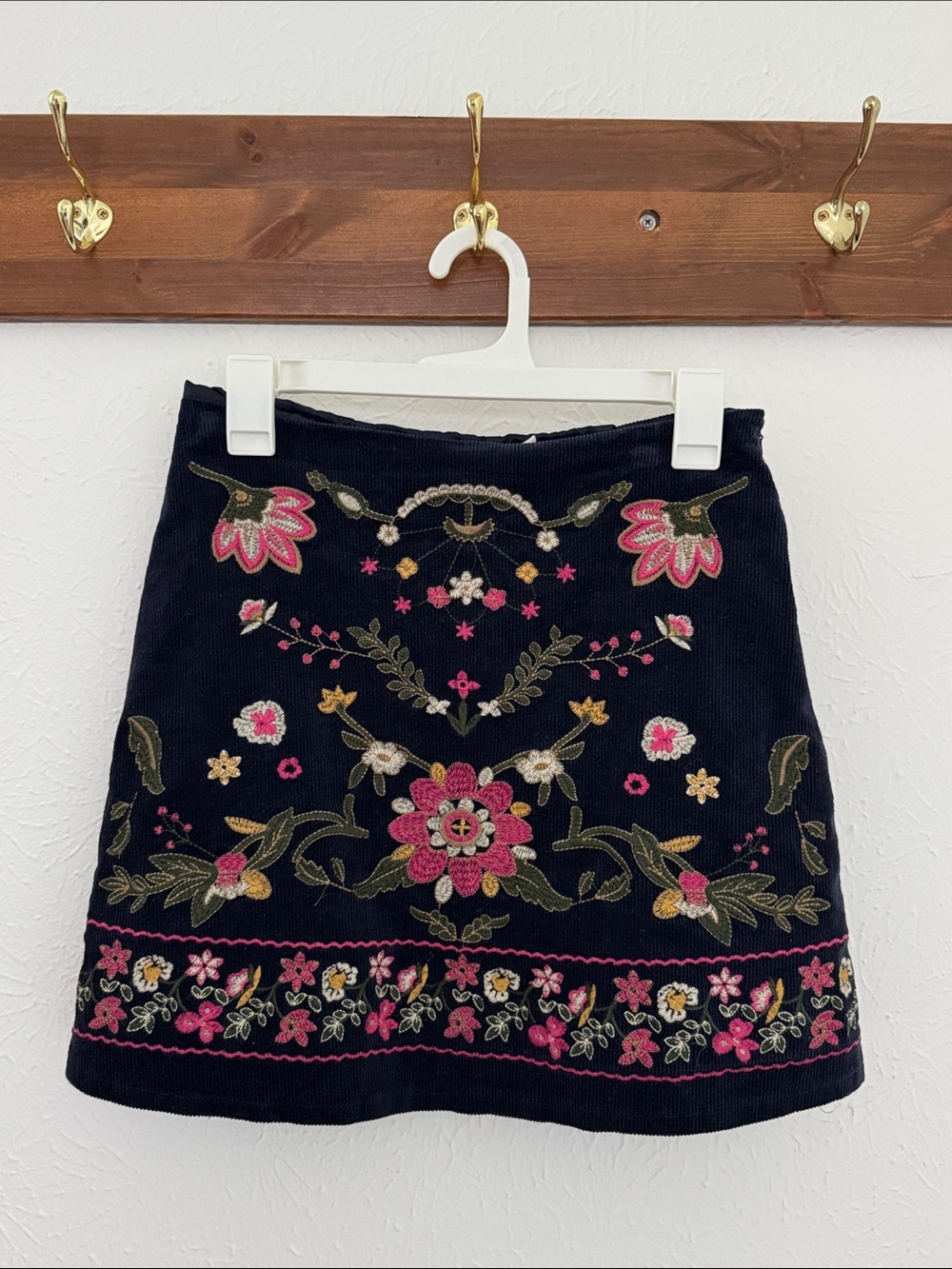 Harper Black Mini Skirt with Pink & Green Floral Embroidery